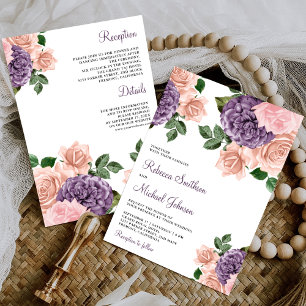 Blush Pink Purple Floral All in One Wedding Invitation