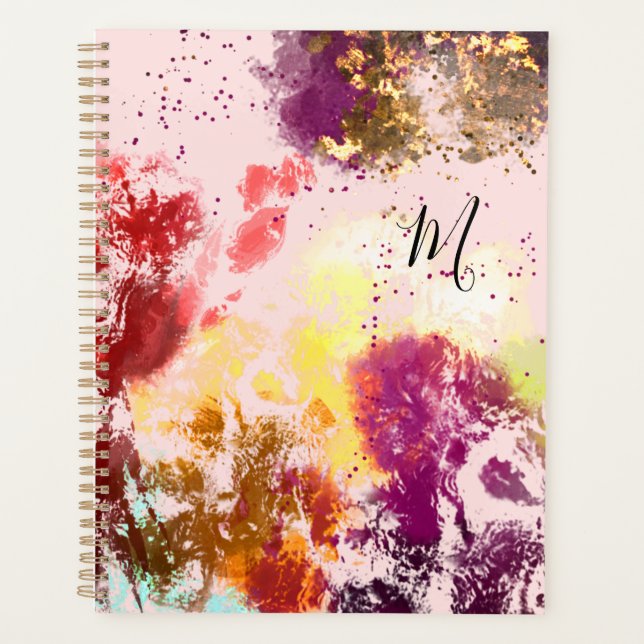 Blush Pink Purple Floral Botanical Monogrammed Planner (Front)