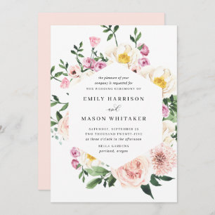 Blush Pink & Purple Floral Eucalyptus Wedding Invitation