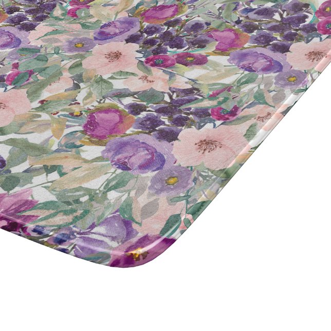 Blush Pink Purple Flowers Sage Green Leaves Cutting Board (Corner)