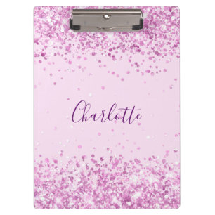 Blush pink purple glitter name script clipboard