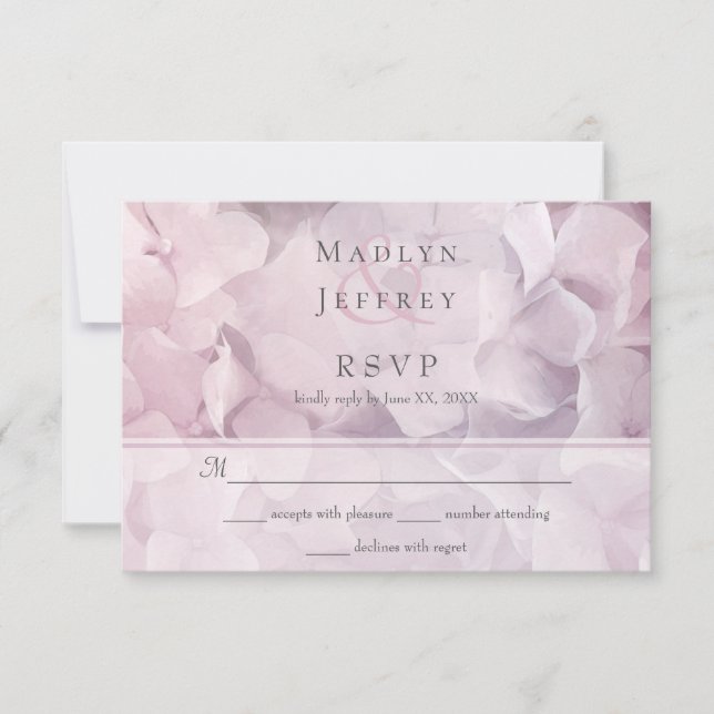 Blush Pink Purple Hydrangea Floral Wedding RSVP (Front)
