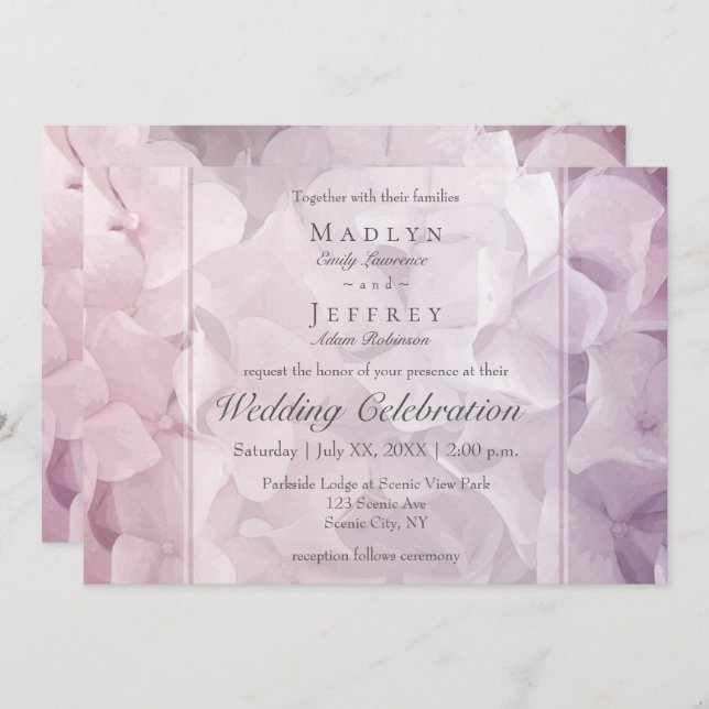 Blush Pink Purple Hydrangea Garden Wedding Invitation (Front/Back)