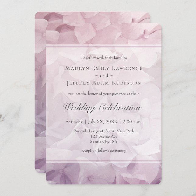 Blush Pink Purple Hydrangea Summer Floral Wedding Invitation (Front/Back)