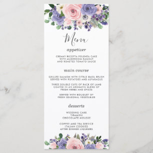 Blush Pink Purple Lavender Floral Wedding Menu