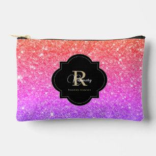 Blush Pink Purple Ombre Glittery Name Monogram Accessory Pouch