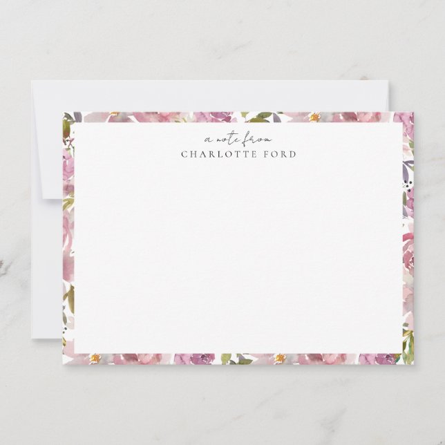 Blush Pink Purple Peony Rose Girly Floral Frame Card (Front)