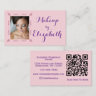 Blush Pink Purple Script Photo Makeup Business Card
