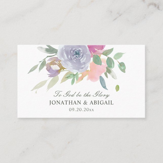 Blush Pink Purple Simple Floral Christian Wedding Business Card (Front)