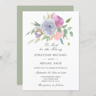 Blush Pink Purple Simple Floral Christian Wedding Invitation