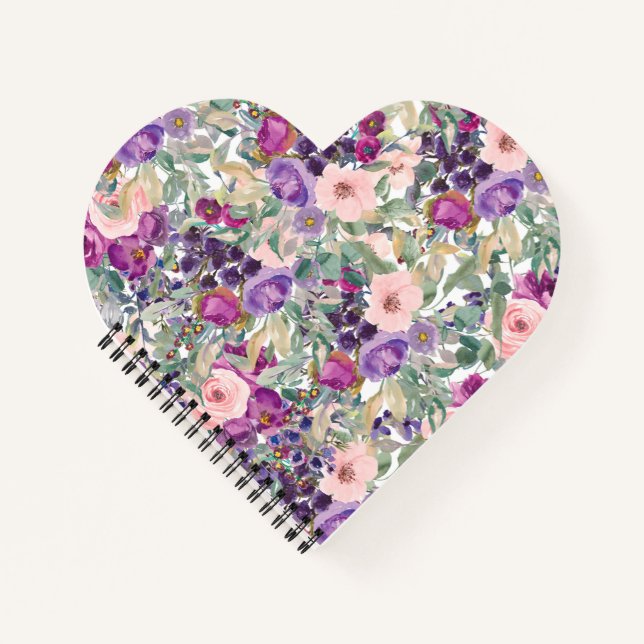 Blush Pink Purple Watercolor Floral Sage Green Notebook (Front)