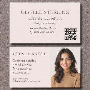 Blush Pink QR Code Minimal Professional Photo Business Card