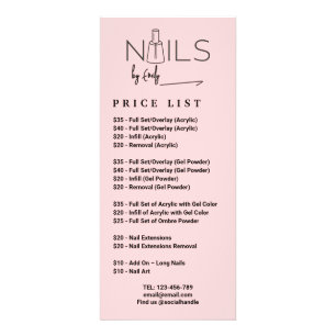 Blush Pink QR code Nail Salon Price List Sign Rack Card