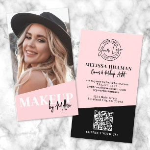 Blush Pink QR Code Photo Logo Makeup Vertical Business Card