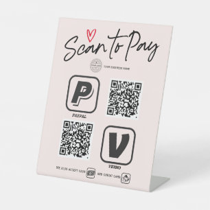 Blush Pink QR code scan to pay Modern Calligraphy  Pedestal Sign