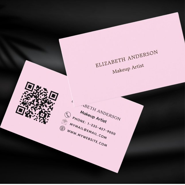 Blush pink qr code simple business card (Creator Uploaded)