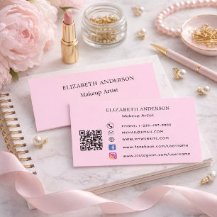 Blush pink qr code social media business card