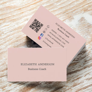Blush pink qr code social media business card
