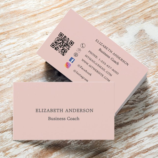 Blush pink qr code social media business card (Creator Uploaded)