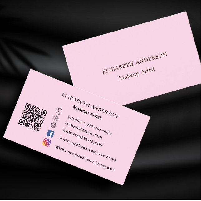 Blush pink qr code social media business card (Creator Uploaded)