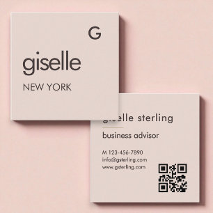 Blush Pink QR Code Square Business Card