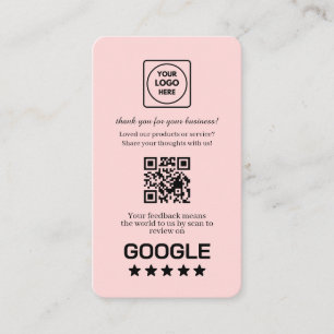 Blush Pink QR Google Reviews Custom Feedback Business Card