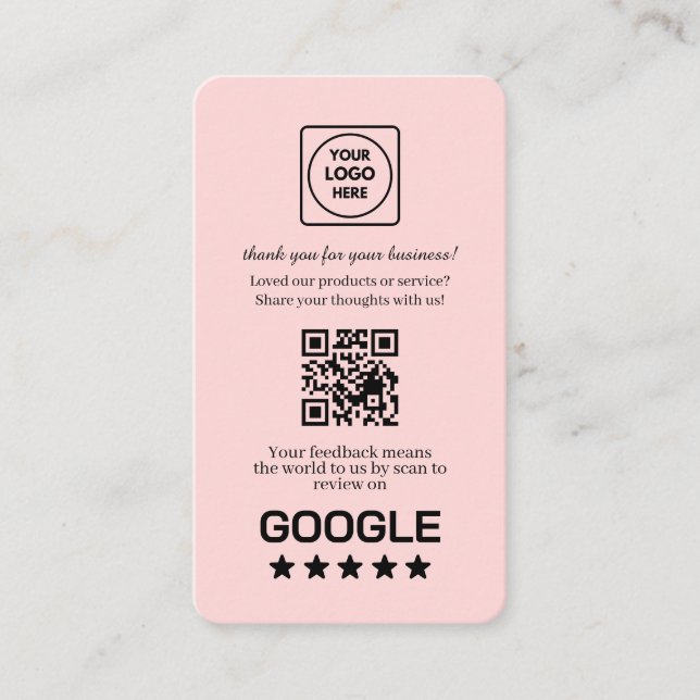 Blush Pink QR | Google Reviews Custom Feedback  Business Card (Front)