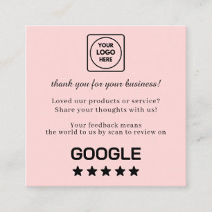 Blush Pink QR   Google Reviews Custom Feedback  Square Business Card