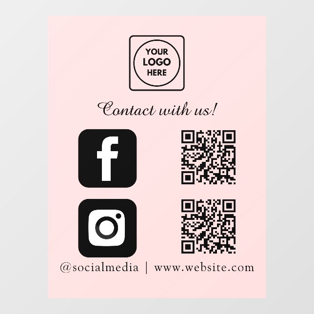 Blush Pink QR | Instagram & Facebook Connect Sign (Sheet)