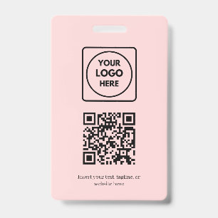 Blush Pink QR Professional Business Logo Design ID Badge