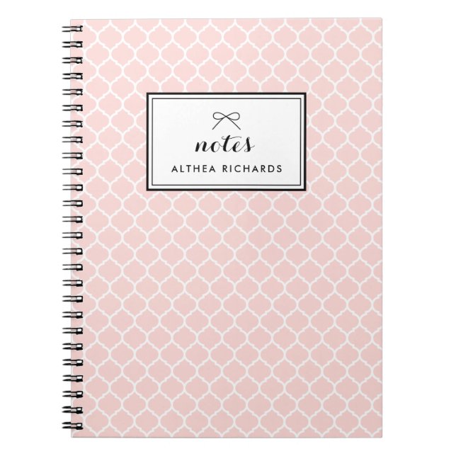 Blush Pink Quatrefoil Pattern Custom Notebook (Front)