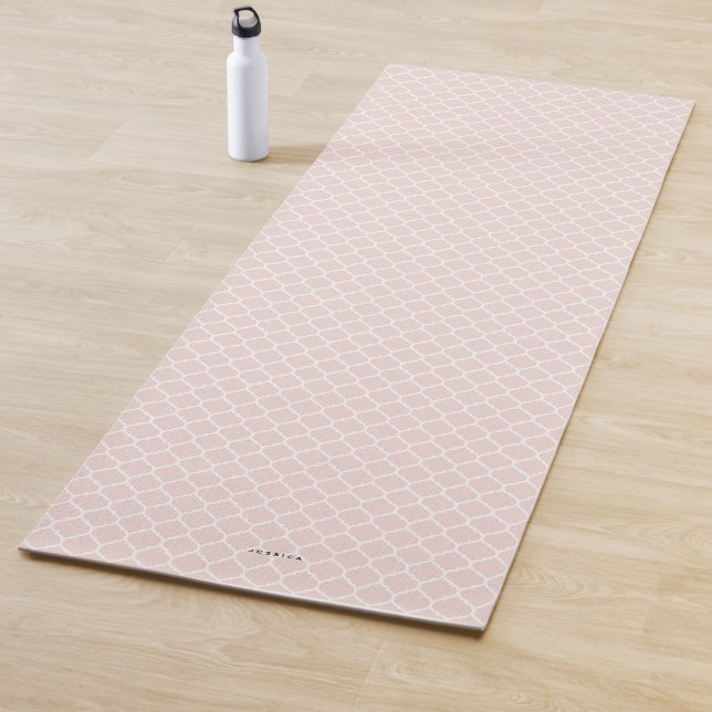 Blush Pink Quatrefoil Pattern Personalised Yoga Mat (In Situ)