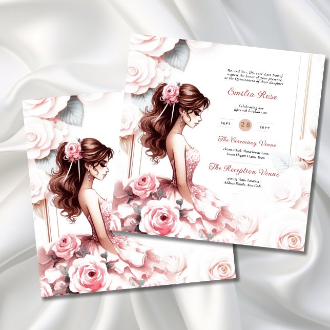 Blush Pink Quinceanera Ceremony Reception     Invitation (Creator Uploaded)
