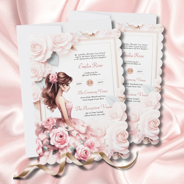 Blush Pink Quinceanera Ceremony Reception     Invitation (Creator Uploaded)