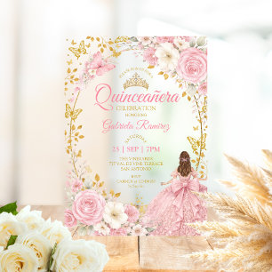 Blush Pink Quinceañera Golden Butterflies Acrylic Invitations
