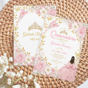 Blush Pink Quinceañera Golden Butterflies Invitation