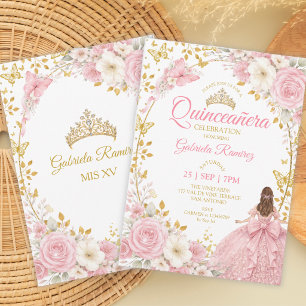 Blush Pink Quinceañera Golden Butterflies Invitation