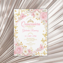 Blush Pink Quinceañera Golden Butterflies Roses