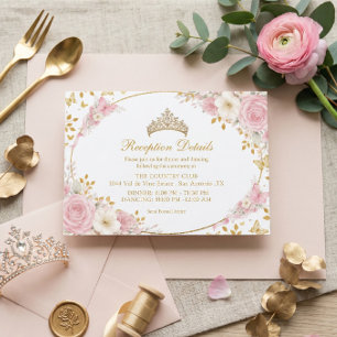Blush Pink Quinceañera Golden Butterfly  Enclosure Card