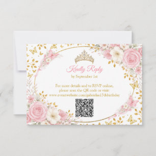 Blush Pink Quinceañera Golden Butterfly RSVP Card