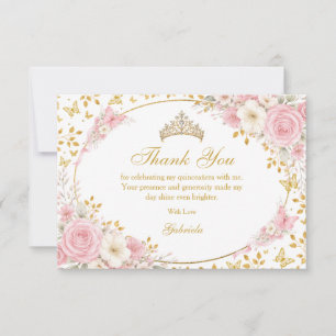 Blush Pink Quinceañera Golden Butterfly  Thank You Card