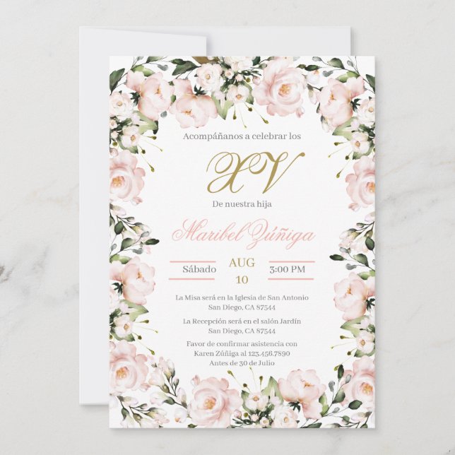 Blush Pink Quinceanera invitation (Front)