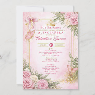 Blush Pink Quinceañera Invitation Spanish