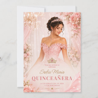 Blush Pink Quinceañera Princess 15th Birthday Invitation
