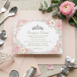 Blush Pink Quinceañera Silver Butterfly  Enclosure Card
