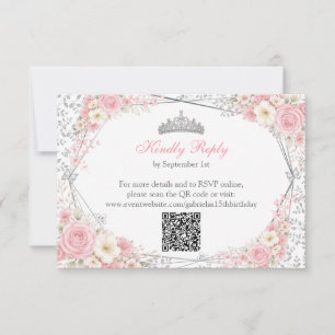 Blush Pink Quinceañera Silver Butterfly RSVP Card