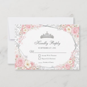 Blush Pink Quinceañera Silver Butterfly  RSVP Card