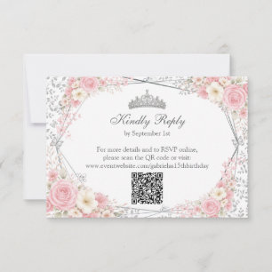 Blush Pink Quinceañera Silver Butterfly RSVP Card