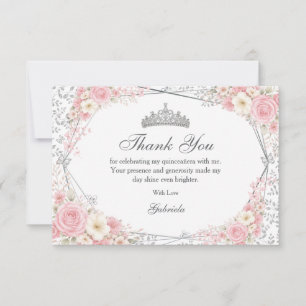 Blush Pink Quinceañera Silver Butterfly  Thank You Card