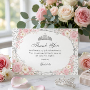 Blush Pink Quinceañera Silver Butterfly Thank You Card
